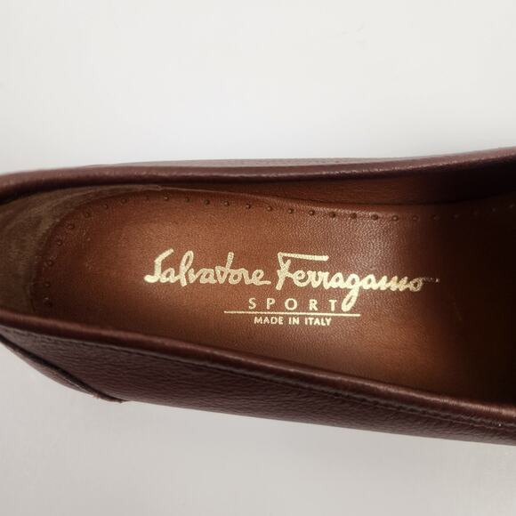 Salvatore Ferragamo Sport Gwendy Tan Pebble Calf Loafers Women Size 8B Brown New - Picture 9 of 14